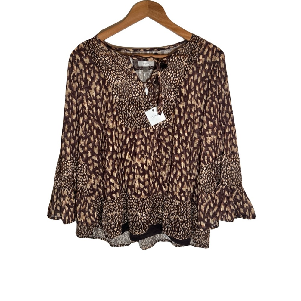 Cupio NWT Abstract Leopard Print Boho Blouse XL - Picture 2 of 6